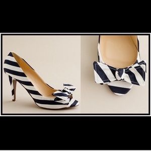 J. Crew Navy and White Striped Evie Heels
